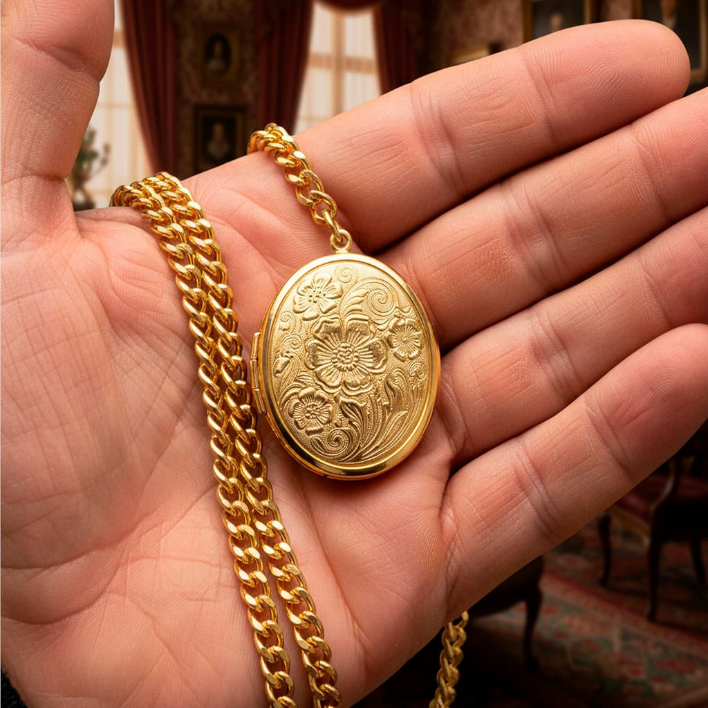 Handmade in The UK Gold Colour Single Albert Pocket Watch Chain with Locket Pendant