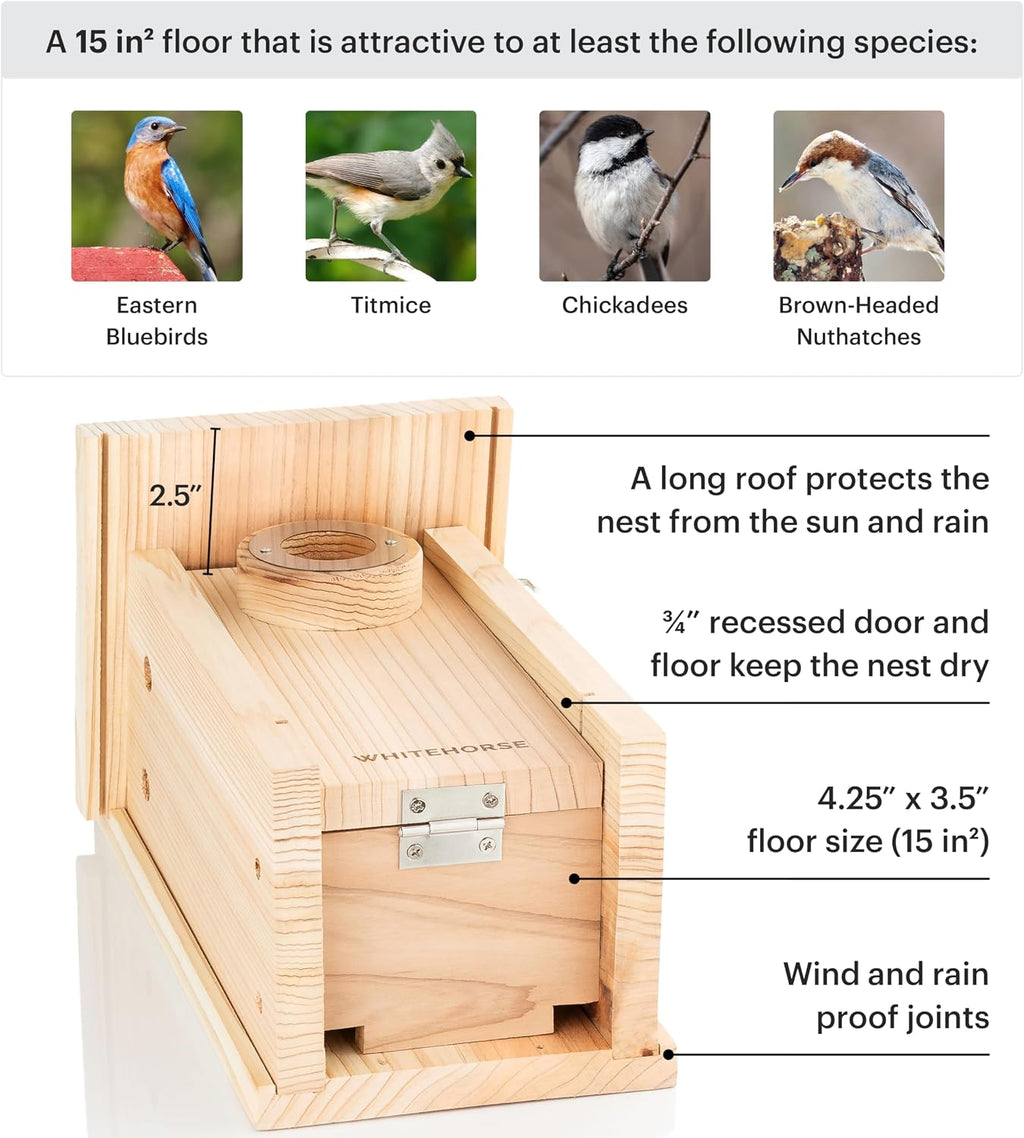 Bluebird House - Weatherproof Bird House for Outdoors - Cedar Birdhouse Built to NABS Specs - Nest Box for Bluebirds