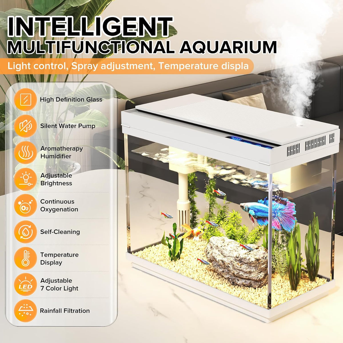 Betta Fish Tank 2.4 Gallon HD Glass Aquarium Starter Kits