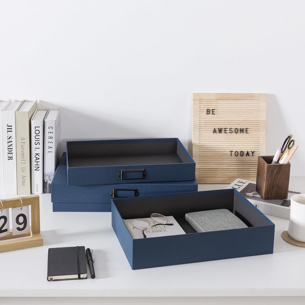 Legal Size Document Storage Boxes with Lids, Set of 2, Blue