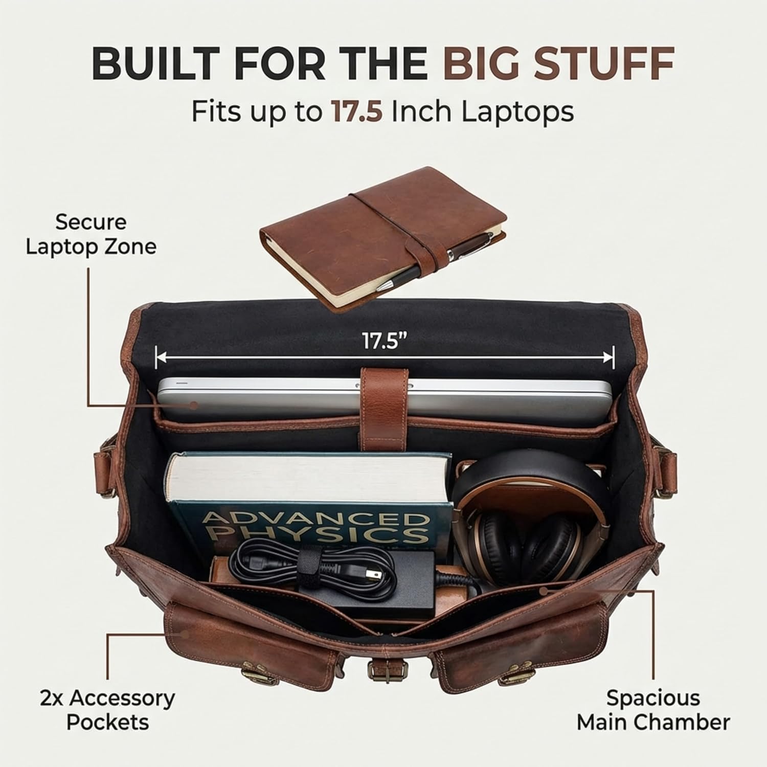 Leather Messenger Bag for Men, 18 Inch Laptop Crossbody, Handmade Leather Shoulder Satchel Bag for Men, Full Grain