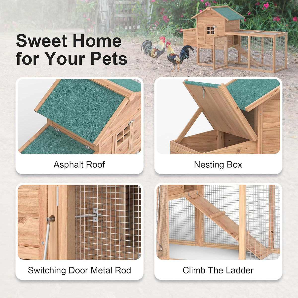 Outdoor Chicken Coop for 2-4 Chickens Wooden Hen House with Nesting Box