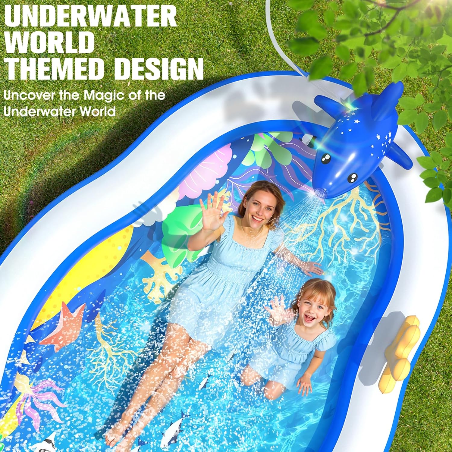 2026 Large Inflatable Play Center,Kiddie Pool with Water Slide&Sprinkler,121''x71"x51''Inflatable Toddler Pool with