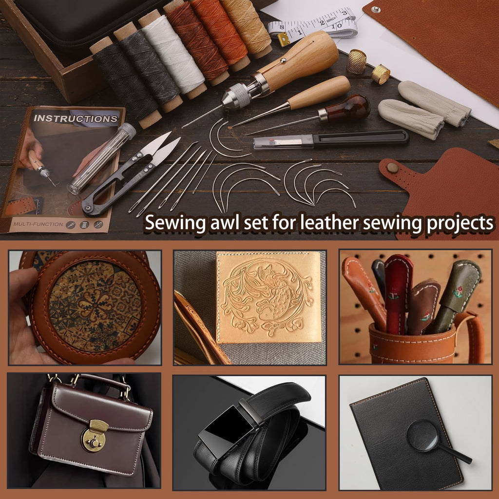 Sewing Awl Kit, Stitching Leather Sewing Thread, Waxed Thread Kit