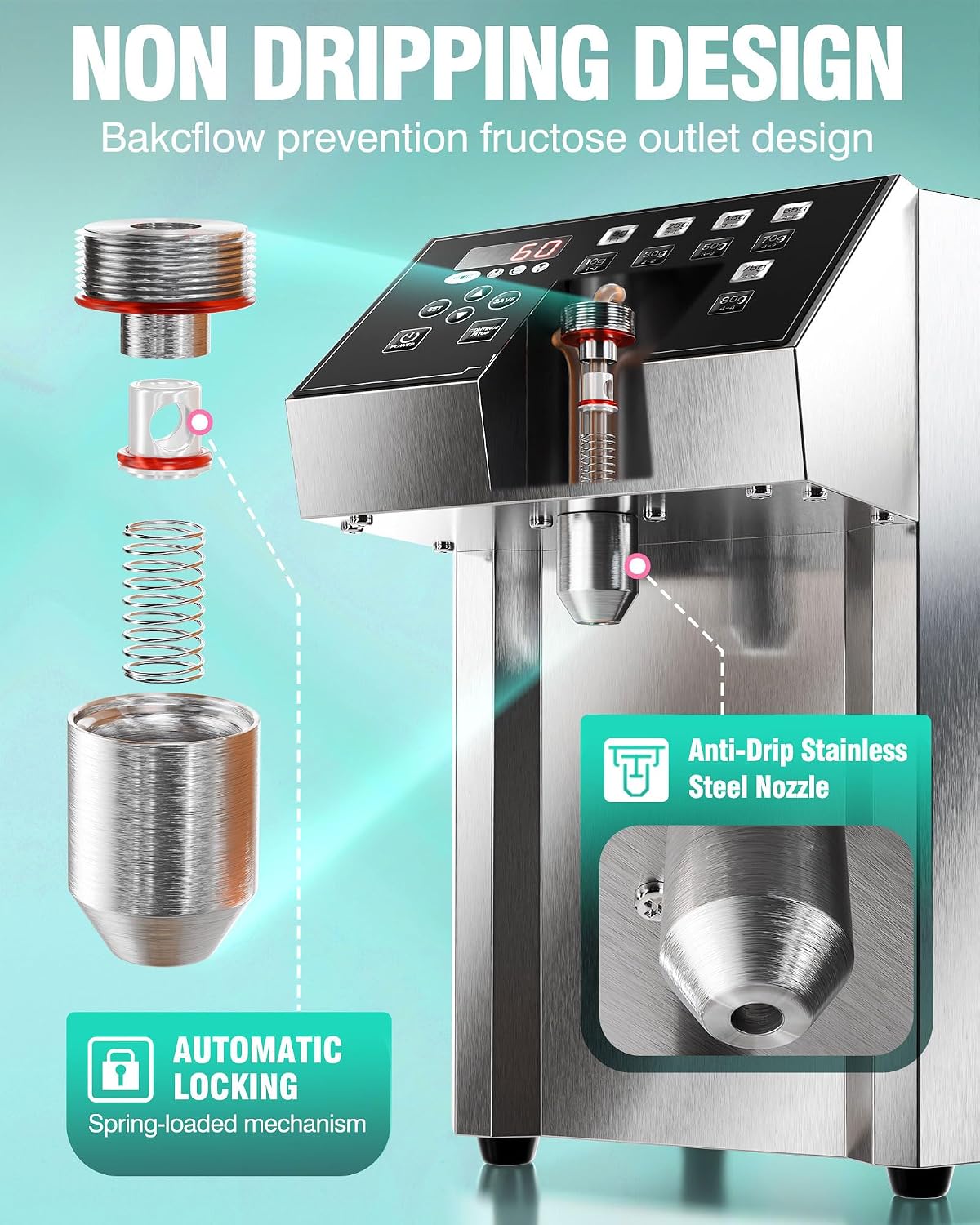 Fructose Dispenser - Commercial Syrup Dispenser Machine 16 Weight Settings Automatic Sugar Quantitative Machine for