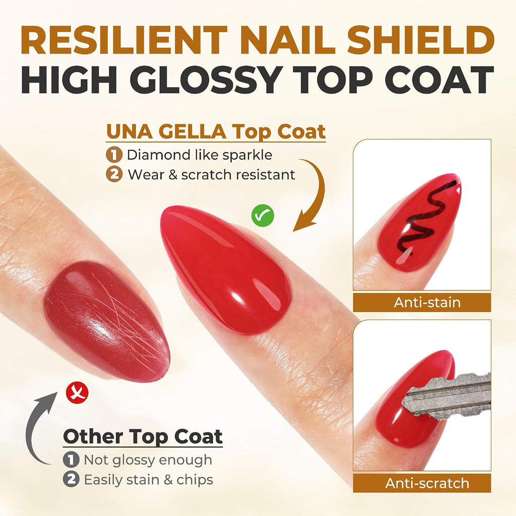 Gel Top Coat No Wipe 2PCS Ultra Shine Top Coat Gel Nail Polish