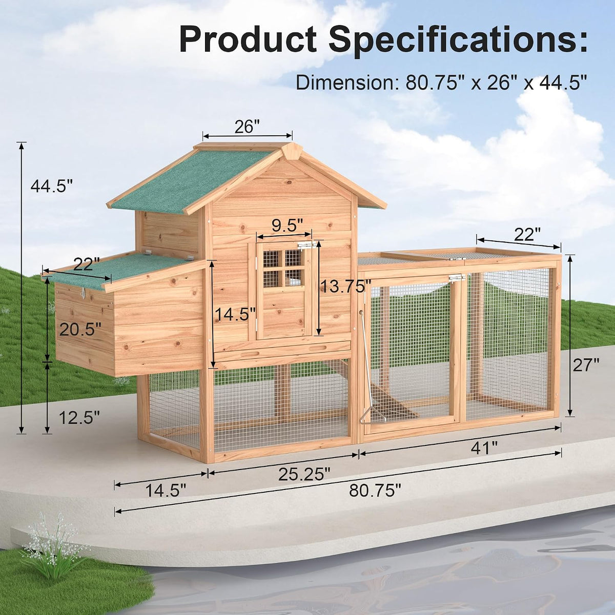 Outdoor Chicken Coop for 2-4 Chickens Wooden Hen House with Nesting Box