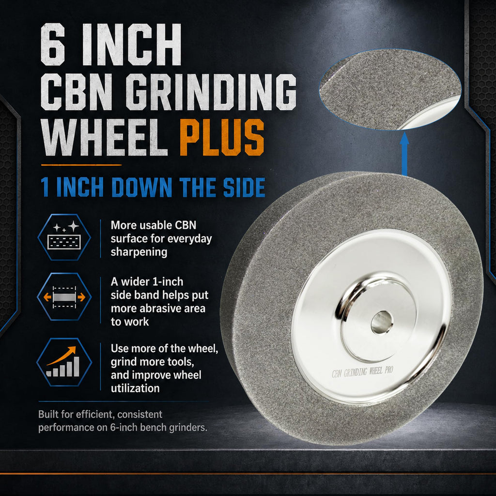 Upgraded 6 Inch CBN Grinding Wheel, 1/2" Arbor, 1" Wide, 1" Side, 600 Grit