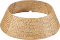 36in Christmas Tree Collar, Woven Hyacinth 3-Piece Holiday Rattan Tree Skirt Accessory for Home w/Cord Cut-Out - Natural