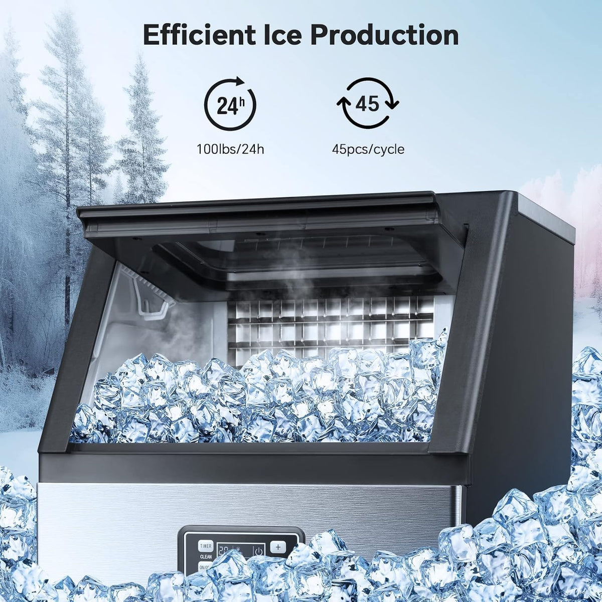 Commercial Ice Maker Machine 100Lbs/24H, Stainless Steel Undercounter Ice Maker with 33Lbs Storage Capacity