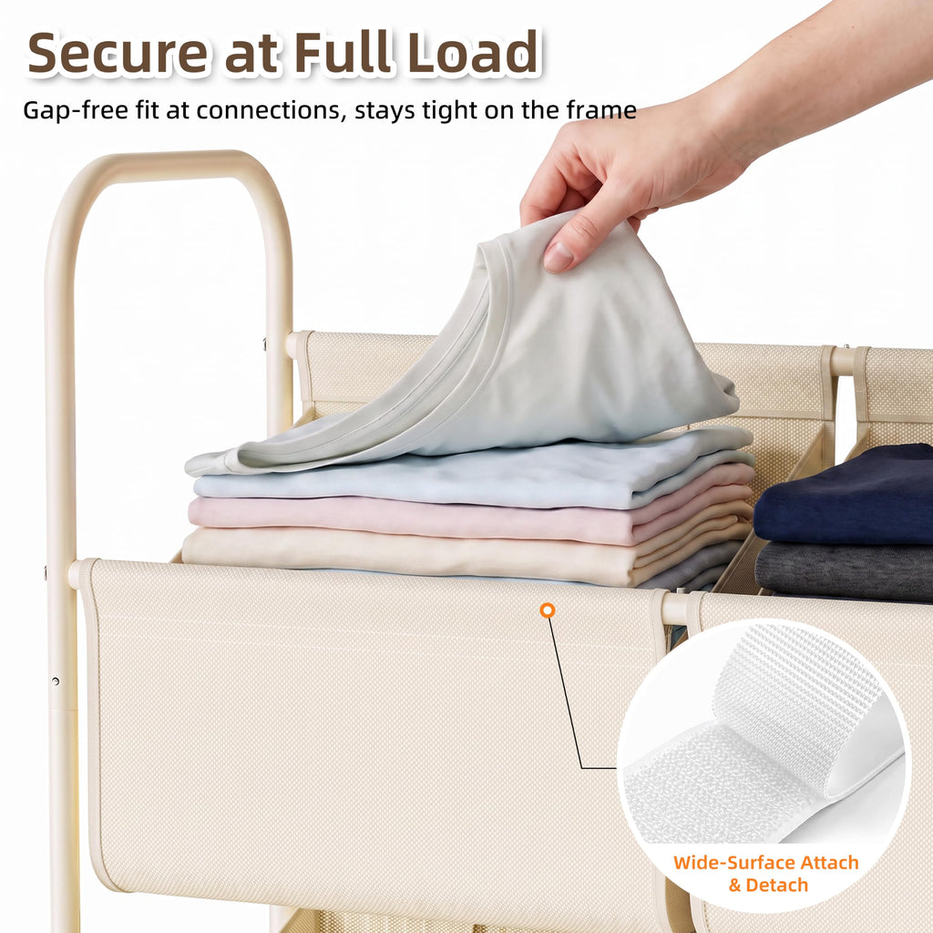 3-Tier Double Column Vertical Rolling Laundry Hamper,6 Removable Bags