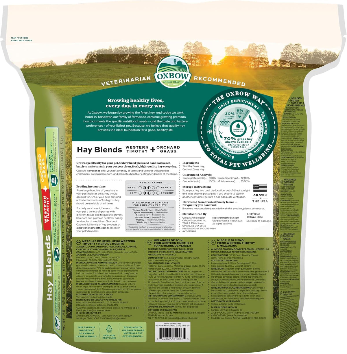 Timothy Hay & Orchard Blend, Rabbit & Guinea Pig Hay, USA, 40 oz