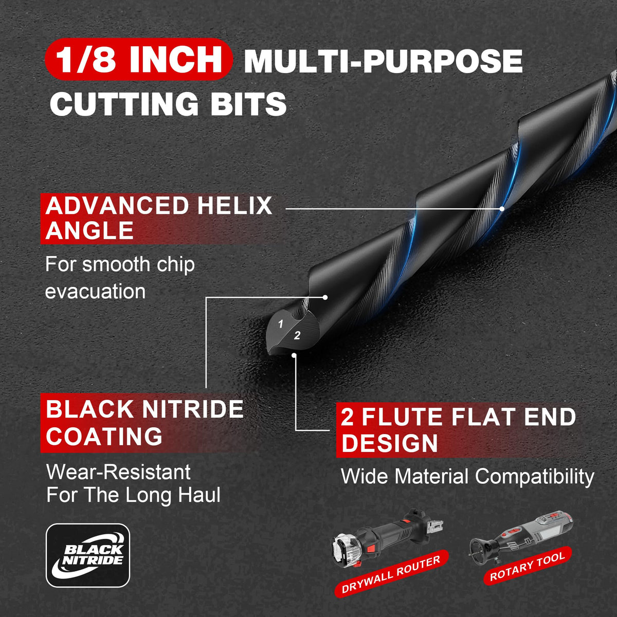 EZARC 1/8-Inch Multi-Purpose Cutting Bits for Drywall Wood Plastic