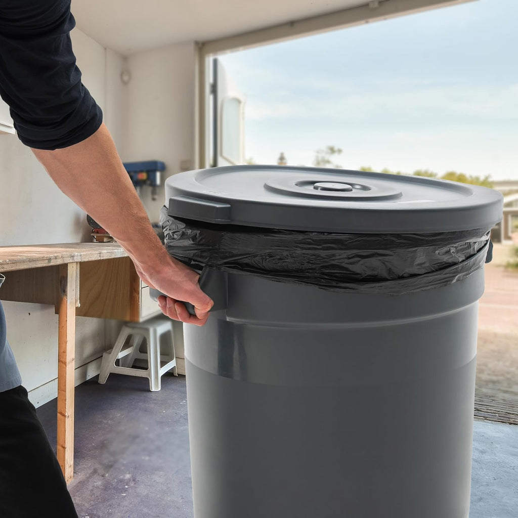 Commercial Round Trash Can with Lid and Dolly Rolling Waste Container, Ingredient Bin, Heavy-Duty Plastic