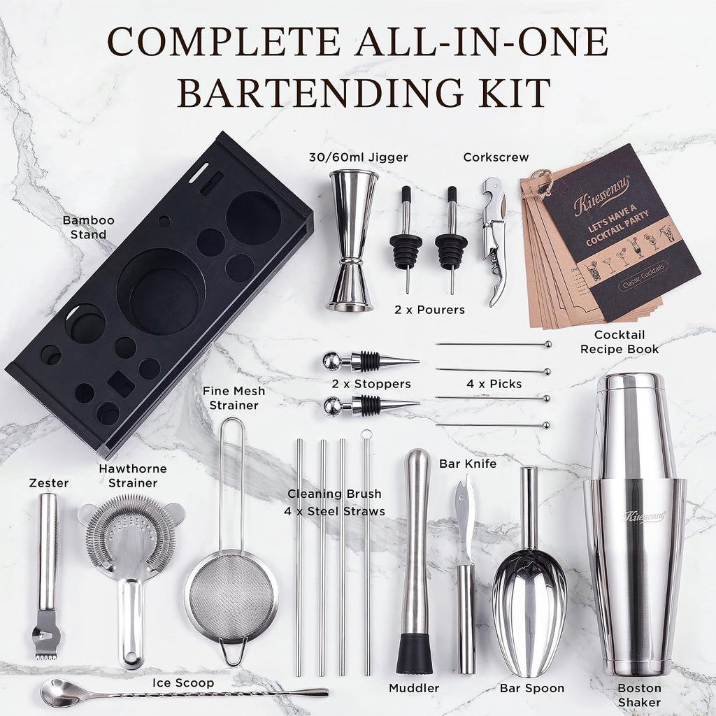 25-PC Professional Bartender Kit, Bar Tool with Drawer Stand