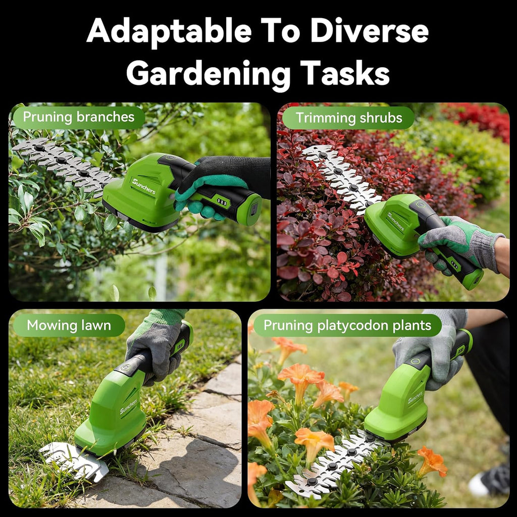 2 in 1 Hedge Trimmer Cordless, 7.2V Electric Grass Cutter Hedge Shears, Handheld Shrub Bush Trimmer, Lightweight