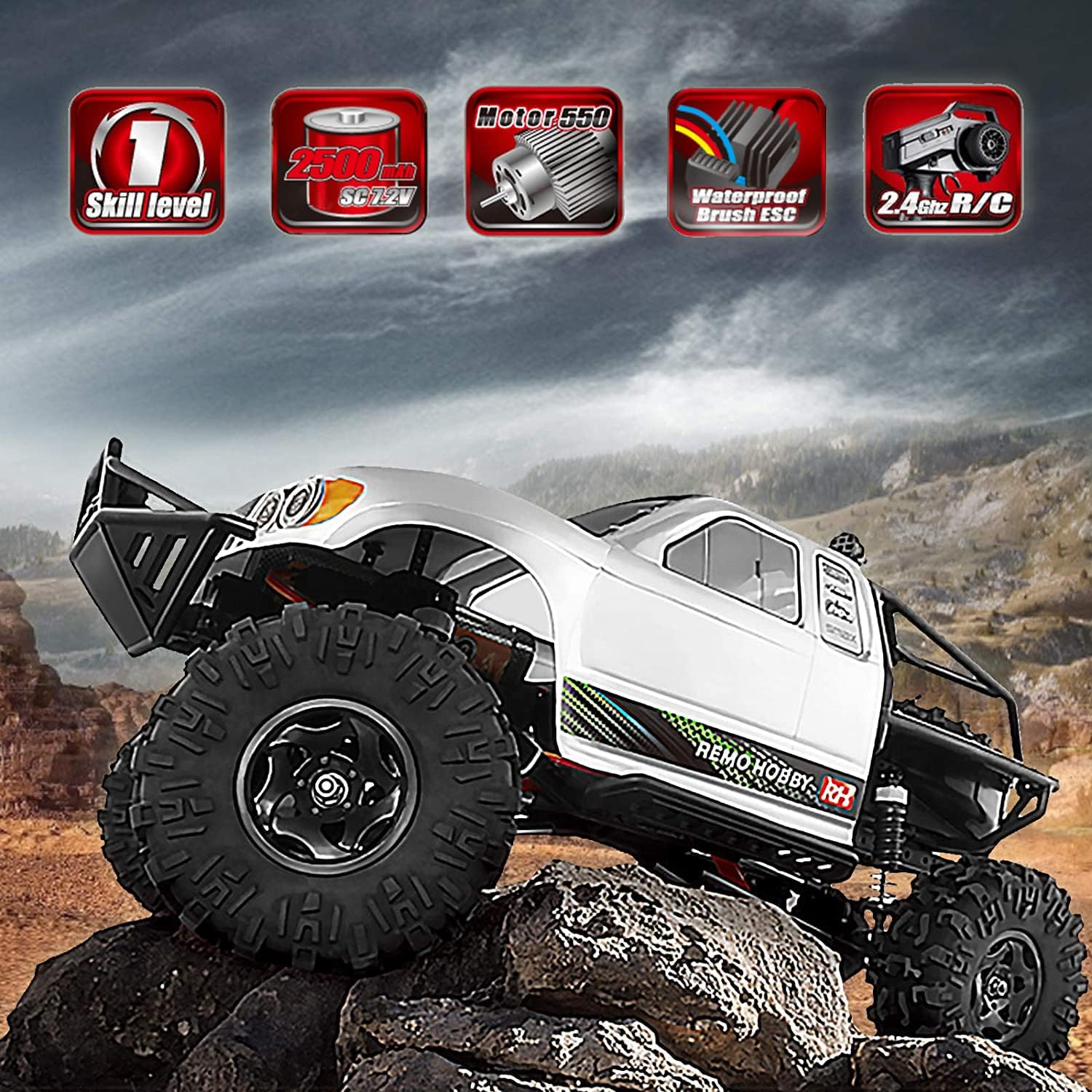 1:10 Scale Rock Crawler 4WD Off-Road Remote Control Truck | 2.4Ghz,Brushed Motor,Waterproof ESC,20-25km/h Speed,.2V
