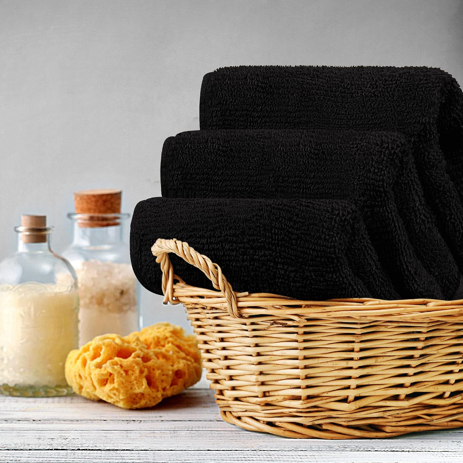 12 Pack Premium Wash Cloths, 12x12 in, 100% Cotton, Black | Highly Absorbent Soft Feel Lightweight Washcloths