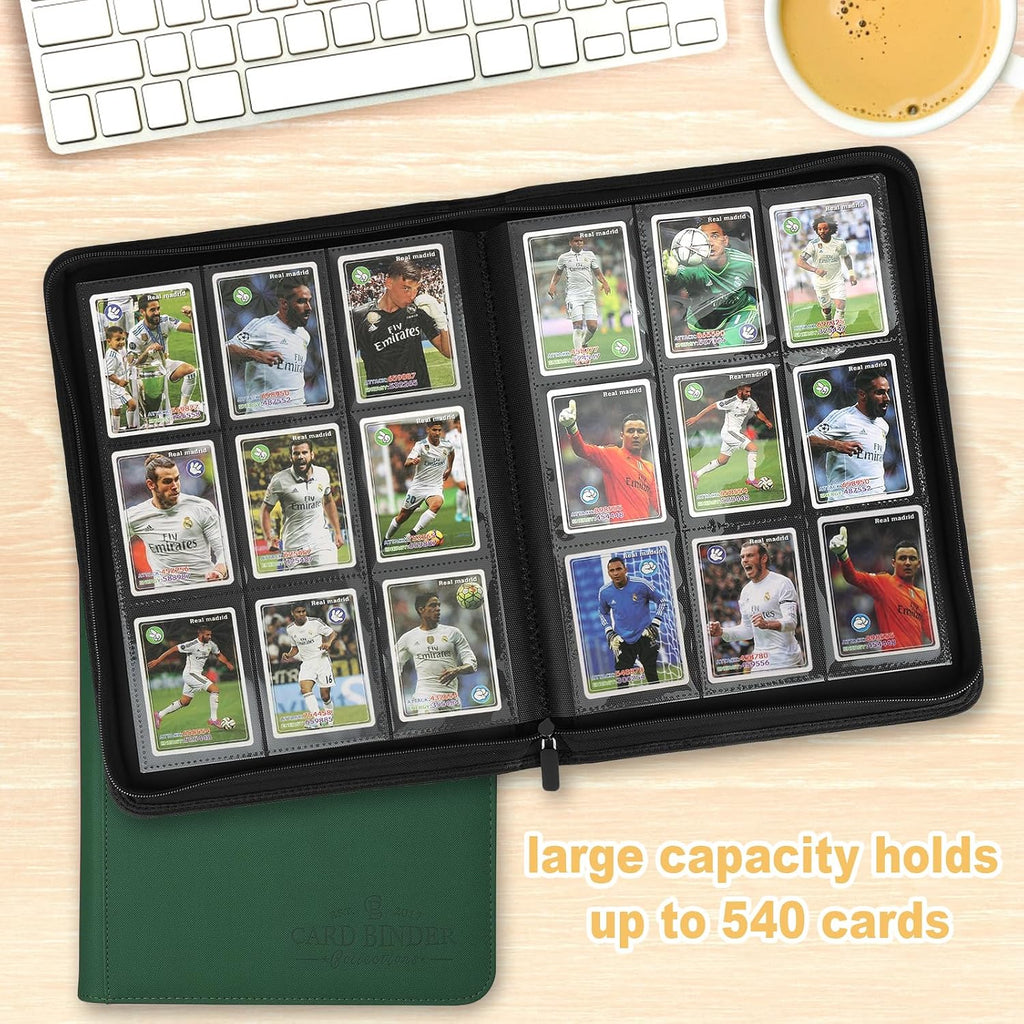 9 Pockets Card Binder,Premium Zip Trading Card Binder,540 Double Sided Pocket PU Collection Binder, Collector Album