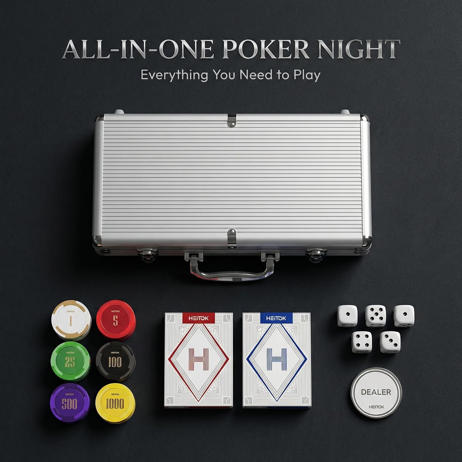 300-Piece 14g Clay Poker Chip Set with Denominations, Texas Hold'em | Numbered poker kit for 2-8 players; clay