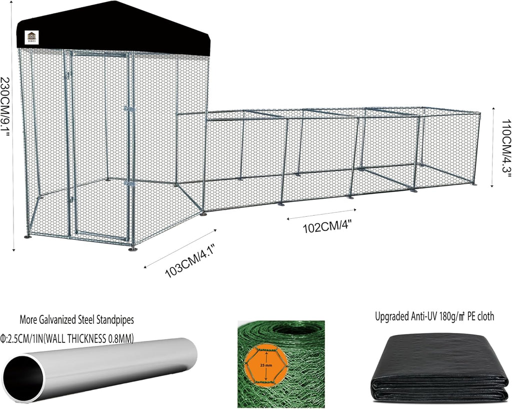 Hexagonal Metal Chicken coop with Cover for Yard, 19x6x7.5ft Large Chicken Run for 10 Chickens, Walk-in and