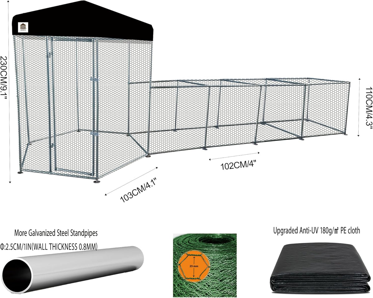 Hexagonal Metal Chicken coop with Cover for Yard, 19x6x7.5ft Large Chicken Run for 10 Chickens, Walk-in and