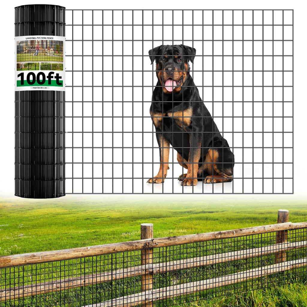 Welded Wire Fence, 100t(L) x 36inch(H) PVC Anti-Rust Coated Wire Mesh, 2 Inch x 3 Inch 16GA Garden Edging Border