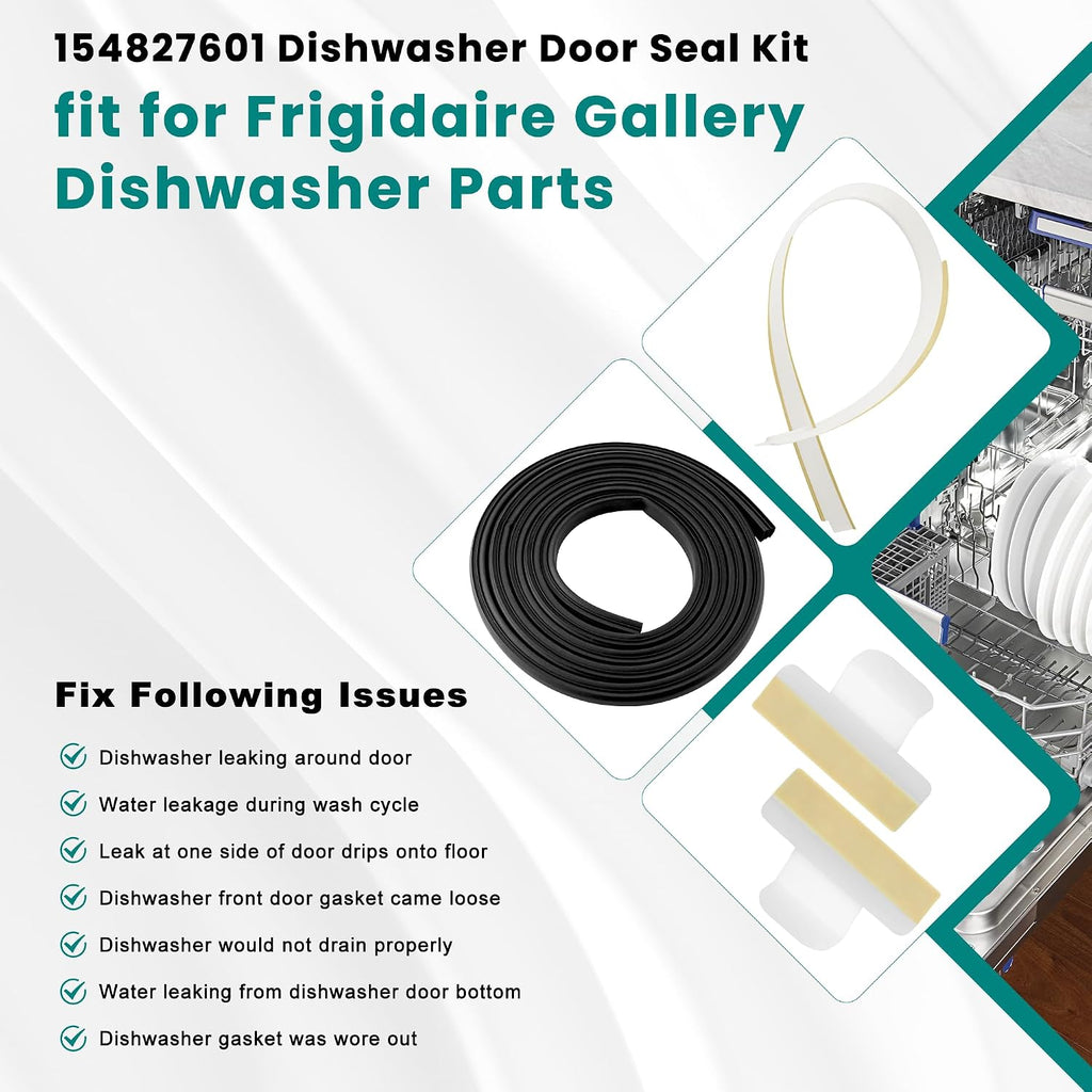 Dishwasher Door Seal Gasket fit for Frigidaire Gallery Kenmore Sears Electrolux Dishwasher Replacement Parts,Kit Includes Door Gasket 154827601,Lower Seal 809006501,Splash Shield 154701001 prime&swift