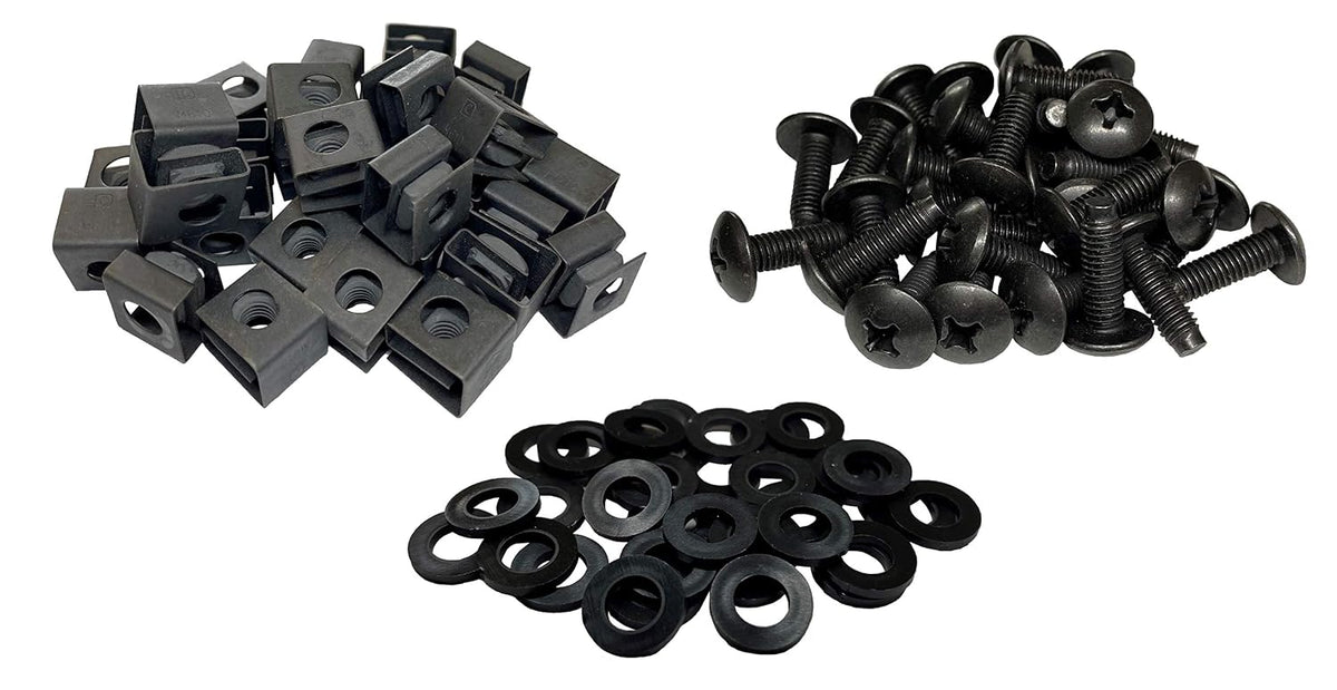 M6 Slide-on Cage Nut & Screws w/Washers 25-Pack - USA Made