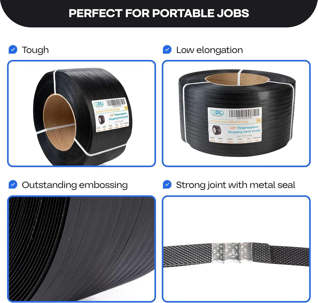 1/2" x 9000' Polypropylene (PP) Strapping Roll, USA-Made