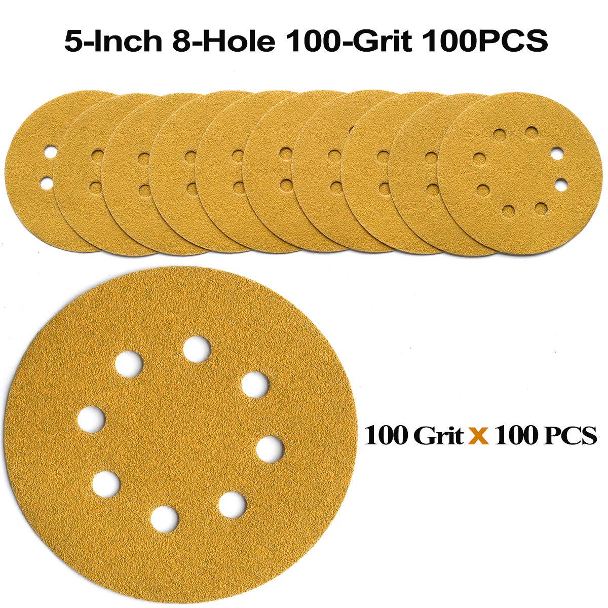 5-Inch 8-Hole Hook and Loop Sanding Discs 100-Grit, 100-Pack