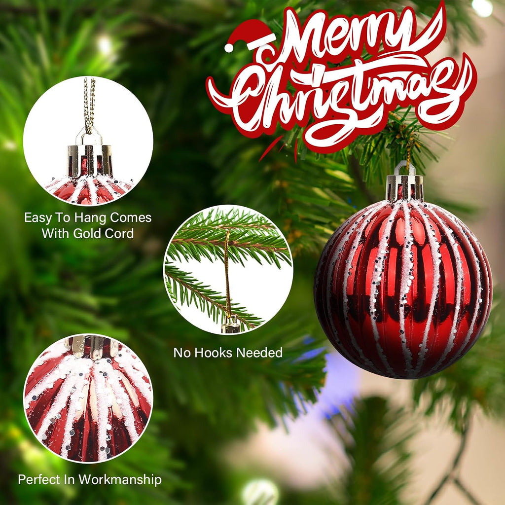 Christmas Ornaments Set-44 Pcs Shatterproof Christmas Balls Set with Hanging Rope for Xmas Tree Decor Holiday Wedding