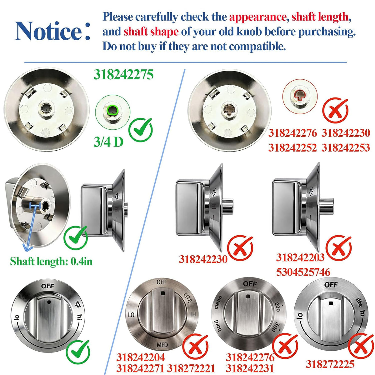 318242275 Control Knob(1pcs), Compatible with Electrolux Range/Cooktop etc.