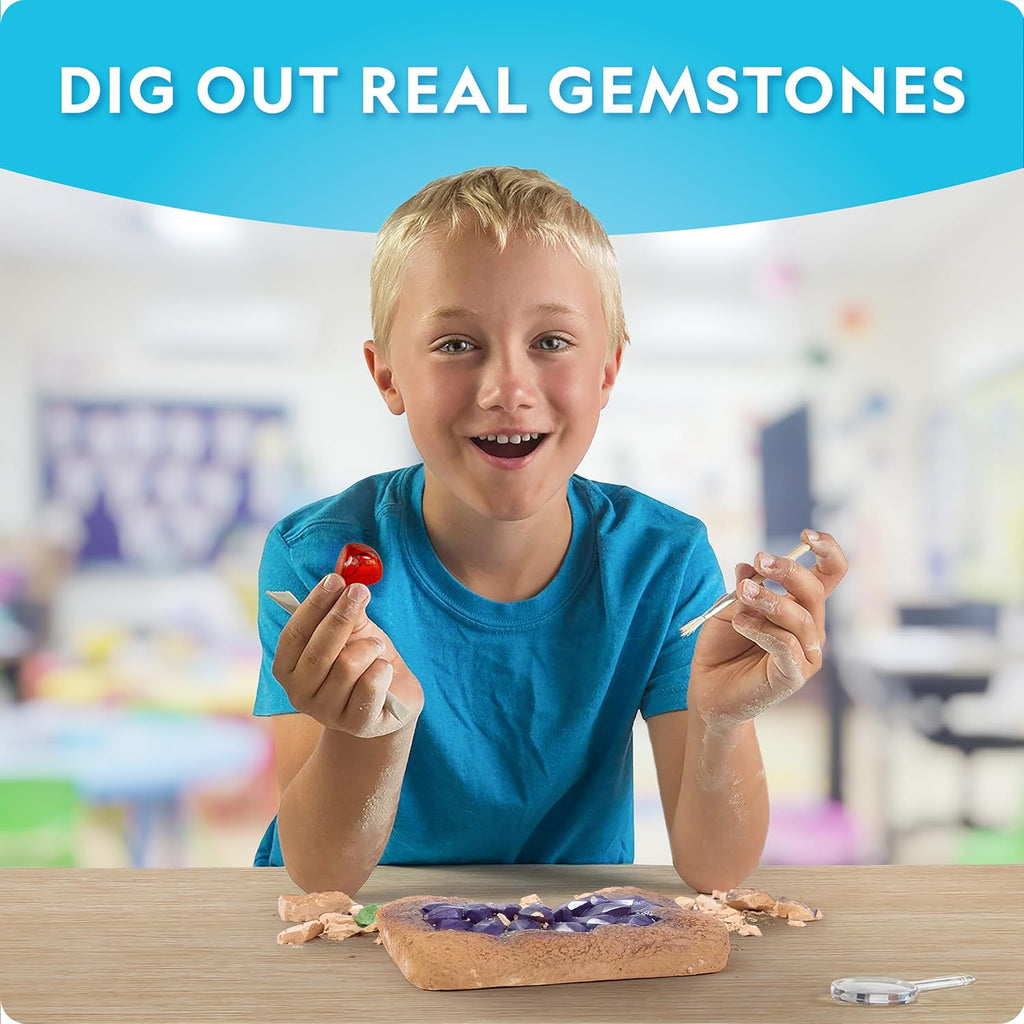 NATIONAL GEOGRAPHIC Mega Gemstone Dig Kit – Dig Up 15 Real Gemstones and Crystals, Science Kit for Kids, Gem Digging
