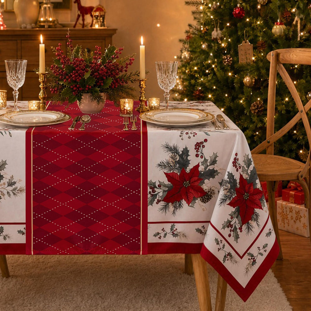 Christmas Tablecloth Rectangular, Holiday Dining Decor, 60x84 Inch