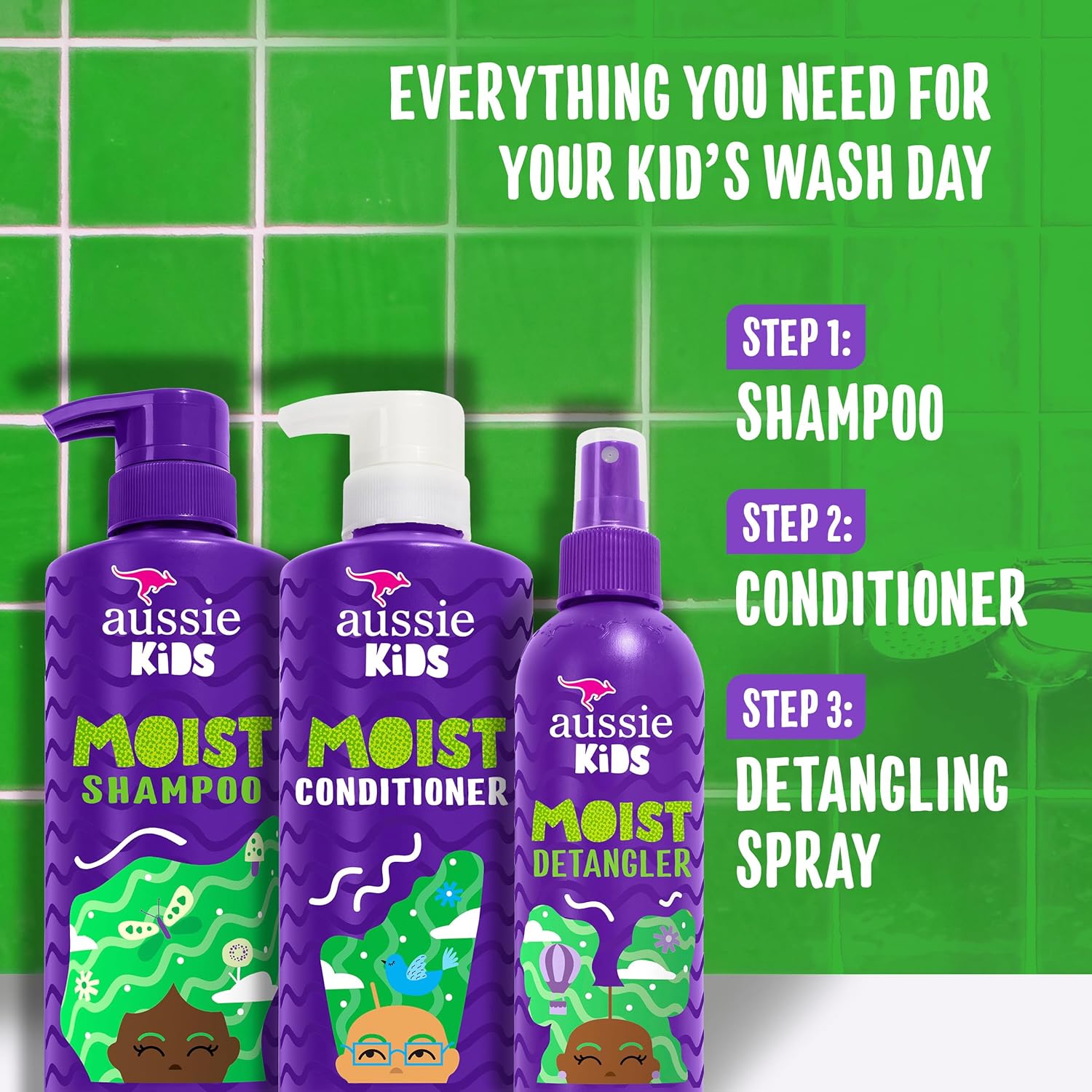 Kids Hair Care Bundle Set Including: Shampoo (16 Fl Oz), Conditioner (16 Fl Oz) & Detangler Spray (8 Fl Oz), Paraben