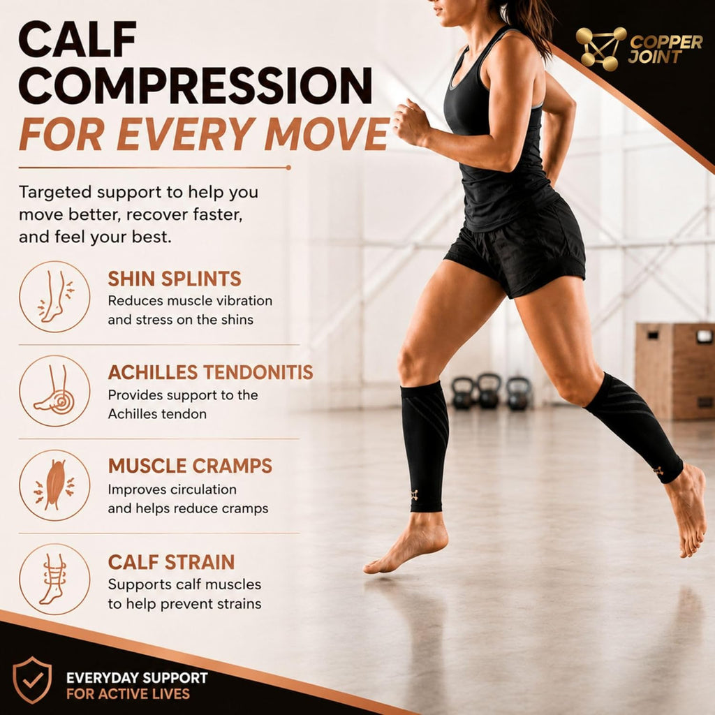 Calf Compression Sleeve for Men & Women Medium Copper Stripe-Firm Snug Fit Support for Shin Splints, Cramps, Varicose