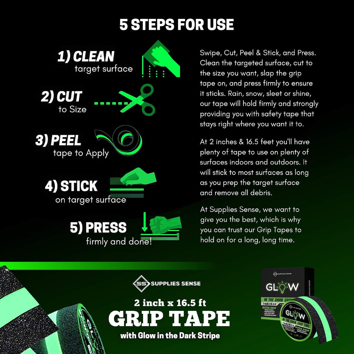 Anti-Slip Grip Tape Strips 2" x16.5ft, Non-Slip Tape