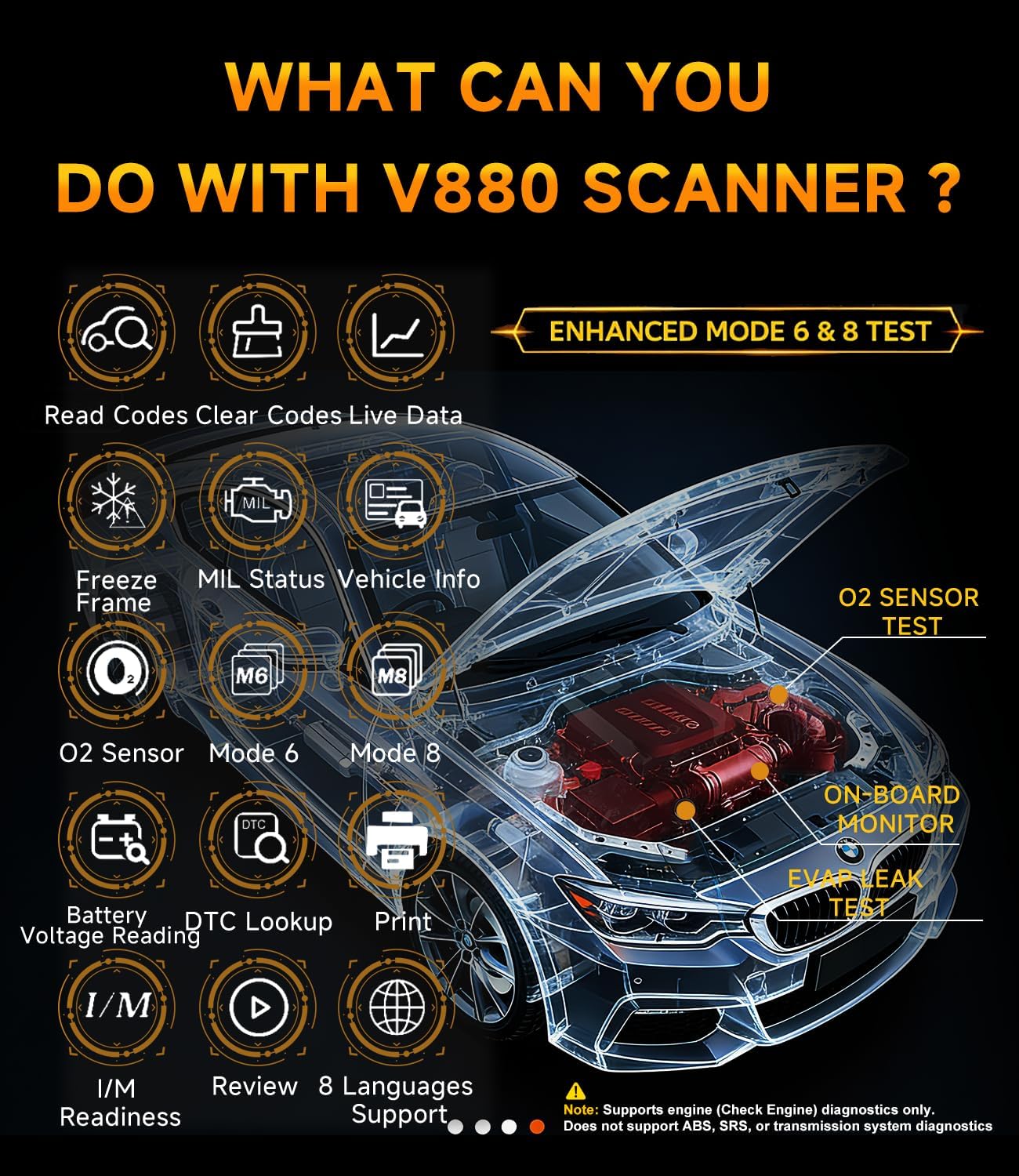 OBD2 Scanner,V880 Car Scanner Diagnostic Tool, Check Engine Code Reader | Graphic Live Data, Freeze Frame,Mode 6