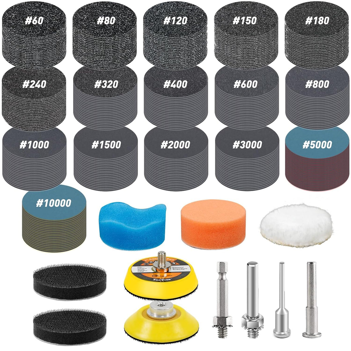 331 PCS 2 Inch Wet Dry Sanding Discs 60-10000 Grit Assorted