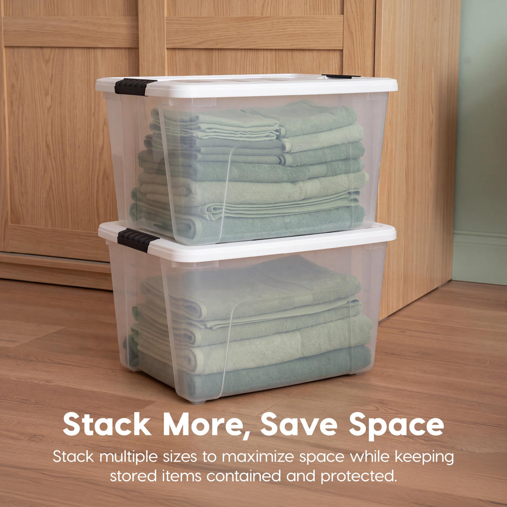 40 Qt Storage Bins with Lids, 6 Pack, Clear/White