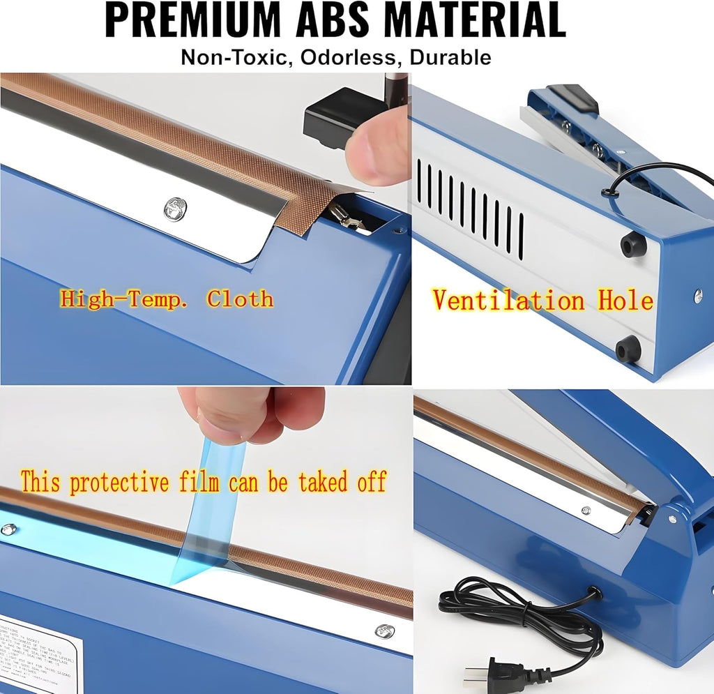 Impulse Sealer 12 inch Manual Heat Sealer Machine with Adjustable Heating Mode, ABS Shrink Wrap Bag Sealers for