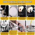 3 Tap Beer Tower, Self-Closing Draft Beer Tap Tower Dispenser Kit