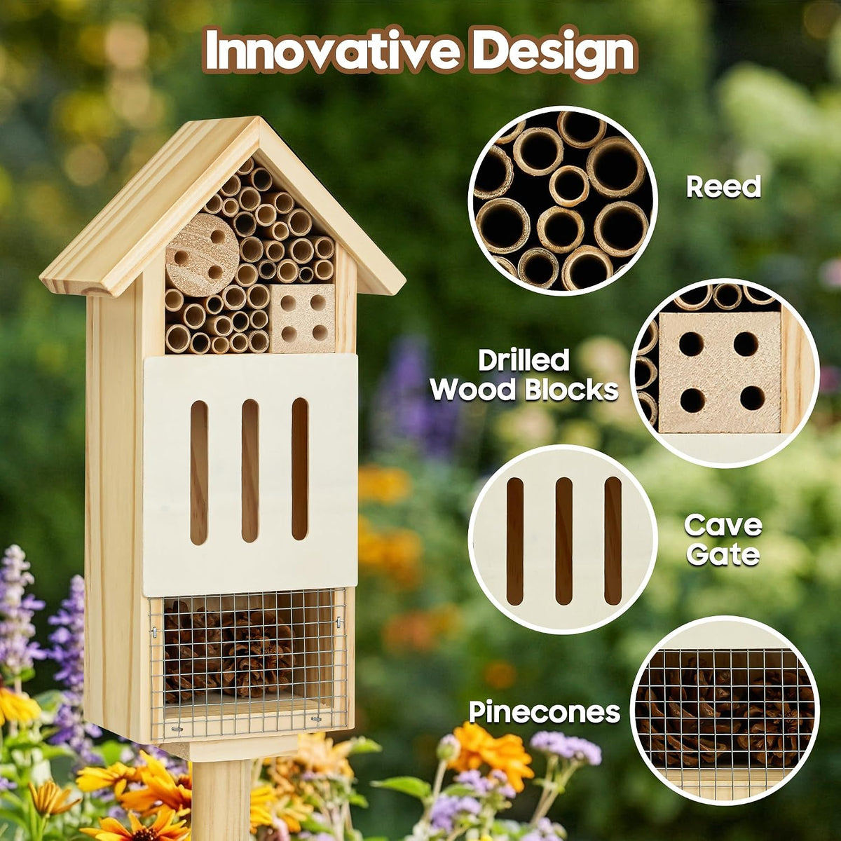 Bee House Bug Hotel & Butterfly House with Stake,Ladybug Hotel