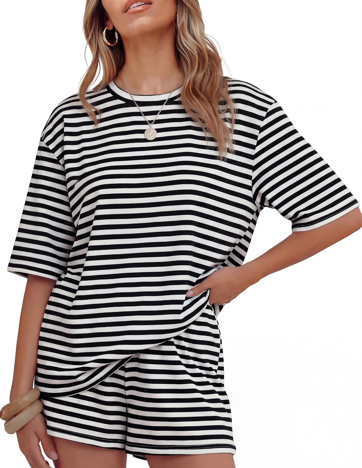 Womens Summer 2 Piece Stripe Short Sets Lounge Workout Beach Outfits