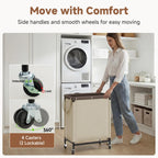 2 Section Laundry Hamper, 100L Tan Sorter Cart with Wheels