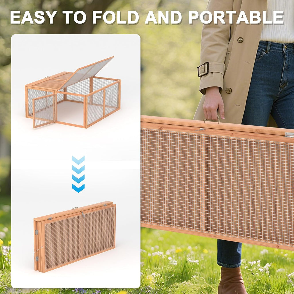 Portable Chicken Coop Run, Folding Rabbit Hutch, Logs