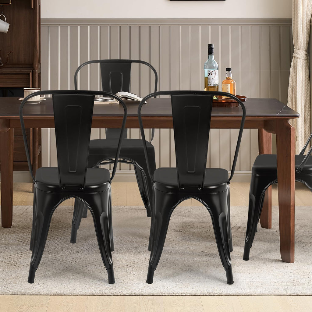 Metal Dining Chairs | Set of 4, Black | 330lbs Load