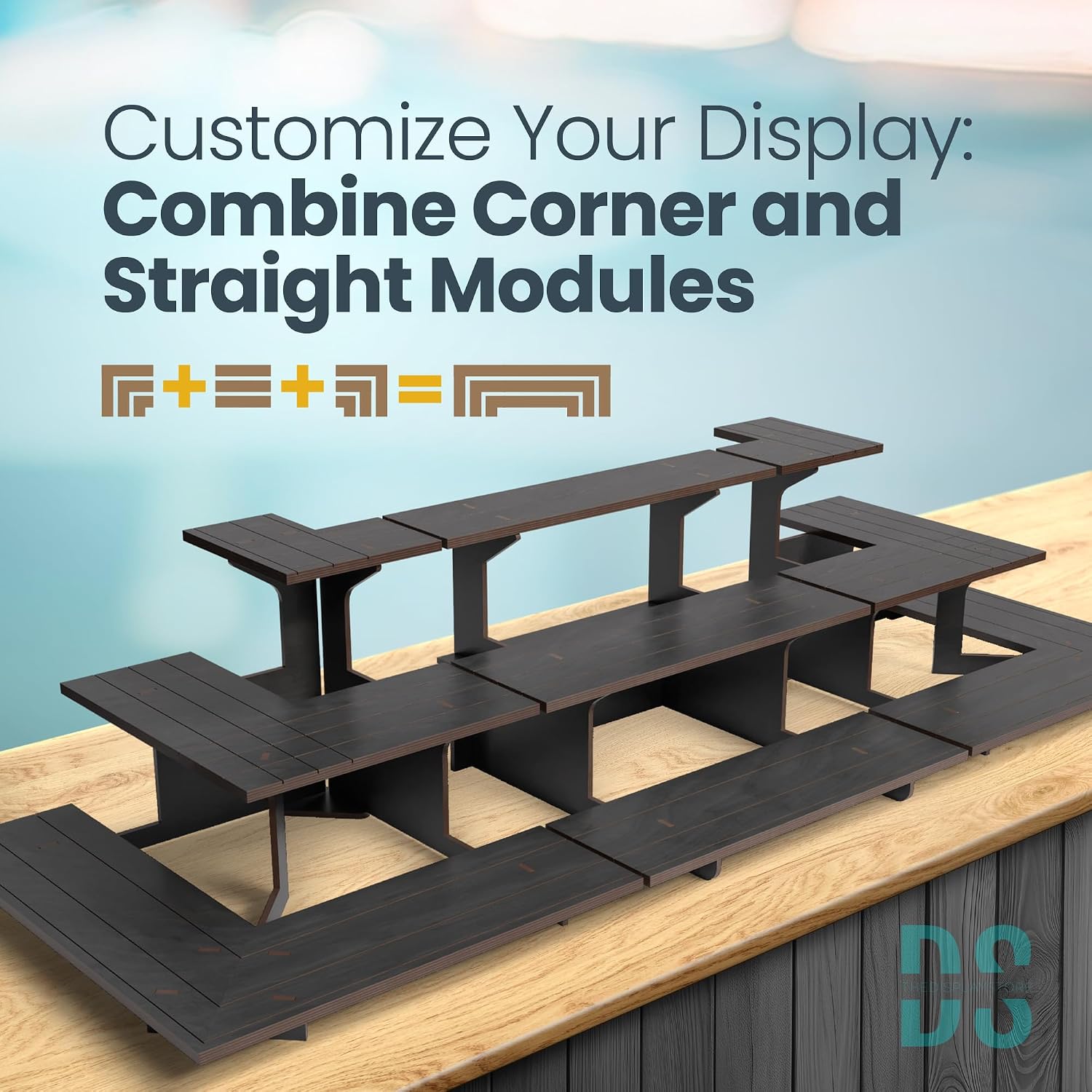 Wooden Tiered Display Stand, 3 Tier Display Table for Vendor Events | Portable Products Shelf, Jewelry and Card Rack