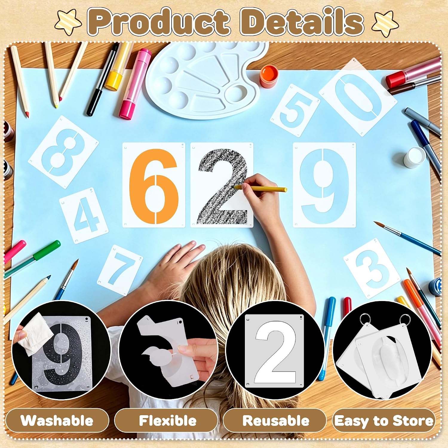 3,4,6,8 Inch Number Stencils,40Pcs Plastic Reusable Washable Curb Stencils | for Address Painting,0-9 Large Number